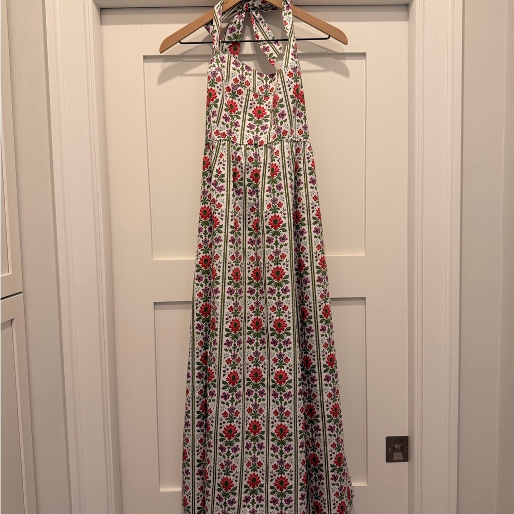 Hill House - The Fleur Midi Dress - Green Floral Block Stripe - M